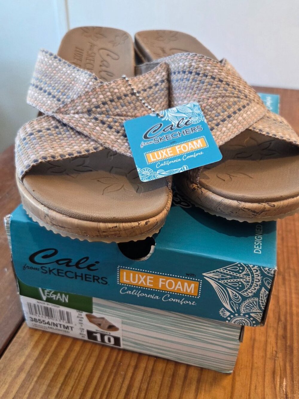 Skechers Cali Women's Size US 10 Beverlee Delighted Wedge Natural Multi Sandals